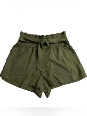 Abercrombie&Fitch Smoked Waist Tie Shorts Olive Green Women  XL Viscose Pockets